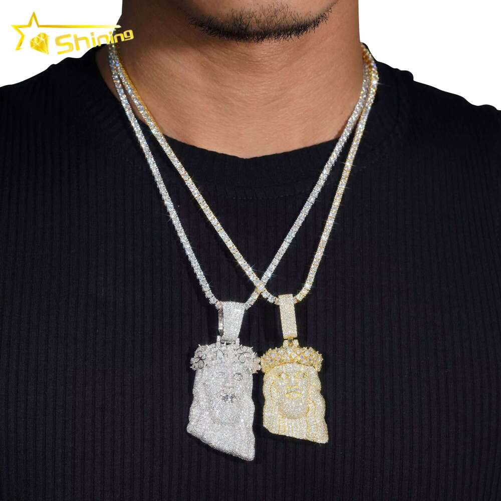 Fine Jewelry Sterling Sier Gold Plated Dia Iced Out Hip Hop 2.5" Custom Moissanite Pendant Jesus