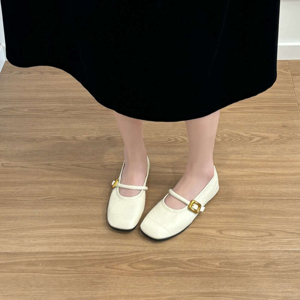 Sheepskin Version ~ Genuine Leather Flat Square Toe Shallow Mouth Mary Jane for Women 2024 New Style One-Strap Versatile Commuter Single Shoes