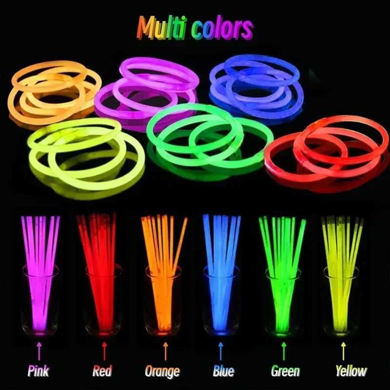 10/100pcs Fluorescence Sticks Party Multicolor Glowing Stick Bright Colorful Light Bendable Glow Bracelet Chemical Fluorescence W250528