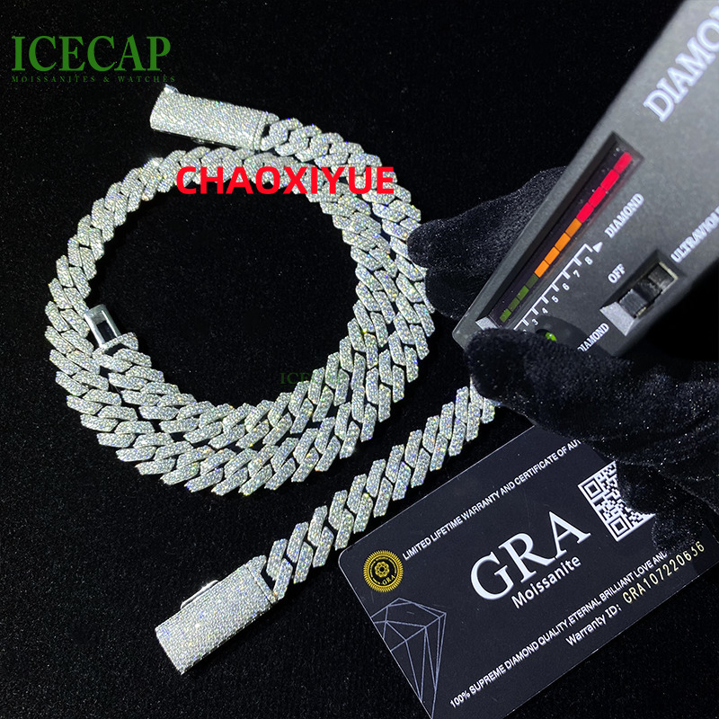 Custom Vvs Moissanite Cuban Link Chain Fashion Jewelry Necklace Hip Hop Iced Out High Quality 925 Silver Miami Chain