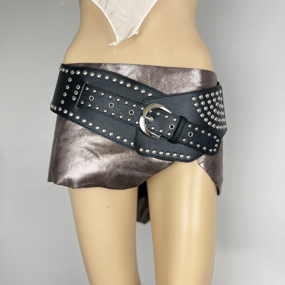free shipping designer Belts Millennium round hook imitation leather rivet splicing alloy waist belt wide belt y2k