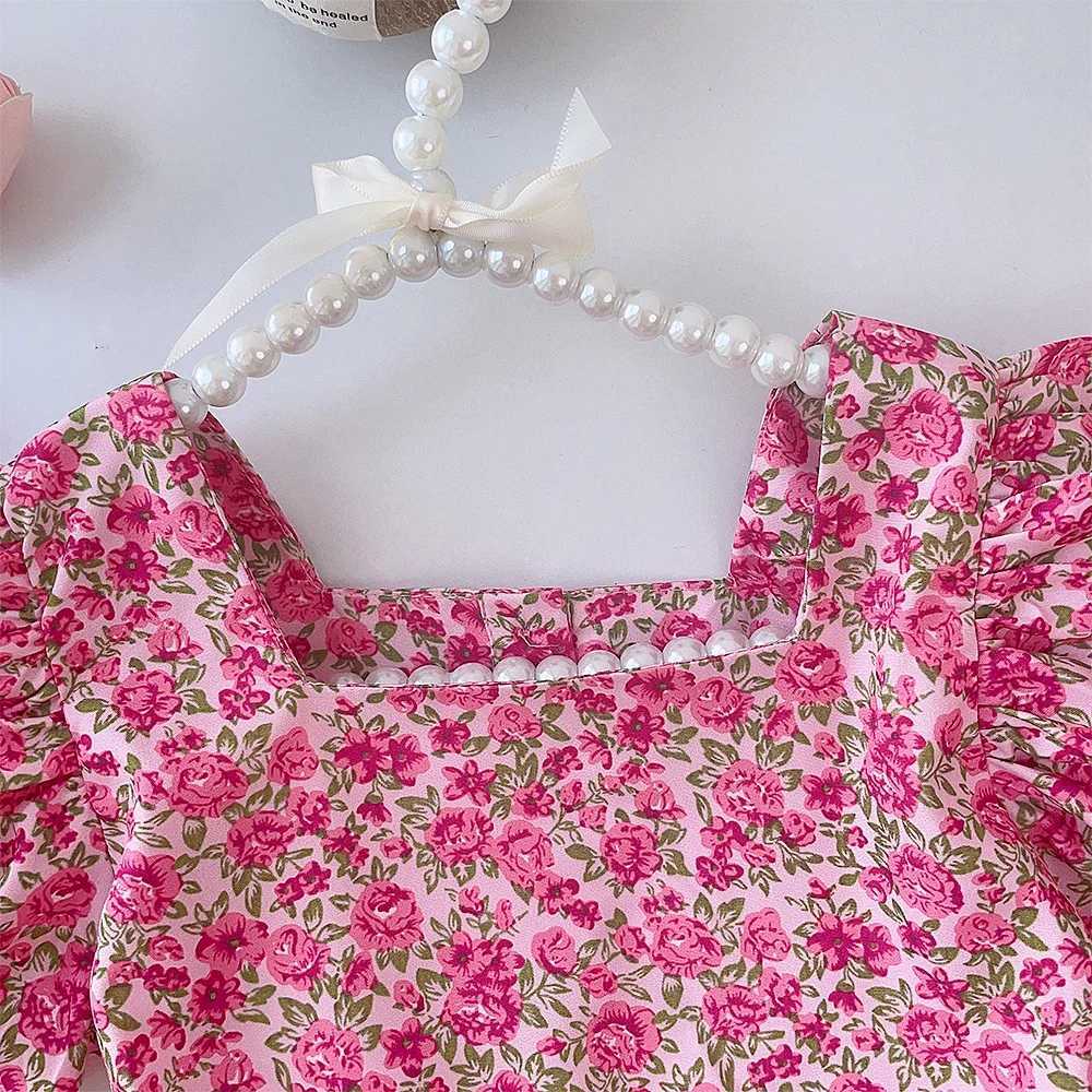 Summer New Dress for Girls Solid Color Girl Dress Fashion Floral Square Collar Childrens Dress Childrens Wear X250528