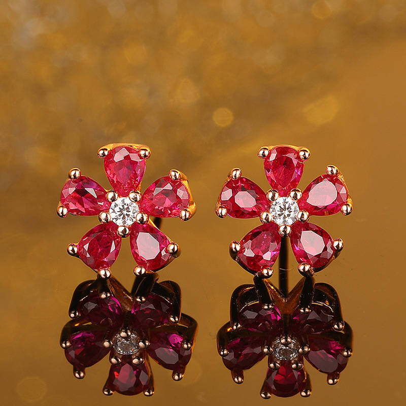 Elegant Statement Piece: Fashionable Rose-Toned Petal Shaped Gemstone Dangle Earrings