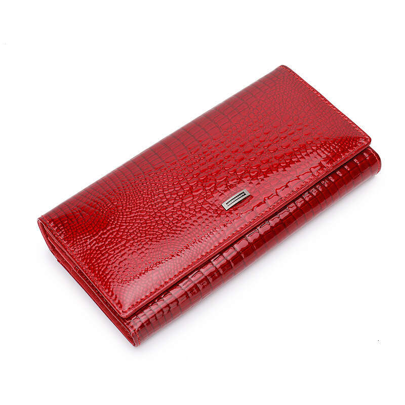 Fashion Magnetic Buckle Large Capacity Women's Patent Genuine Leather Wallet Long Multi-Card Slot Coin Purse Clutch