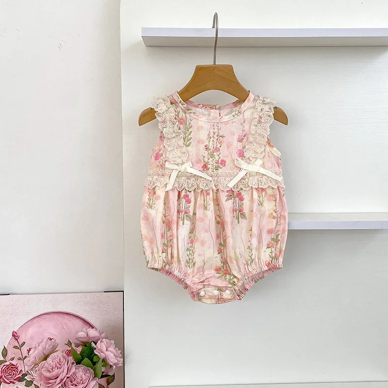 Family Matching Sister Outfit Summer Baby Girl Clothes Pink Lace Bow Flower Girls Dress Cotton Romper Princess 250528