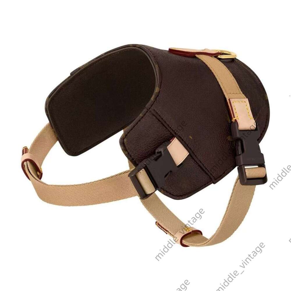 New Designer Fashion Harness Adjustable Safety Buckle Puppy Vest Style Cat Wear Trendy Brand Dog Chest And Back Leash Set Genuine Leather Material