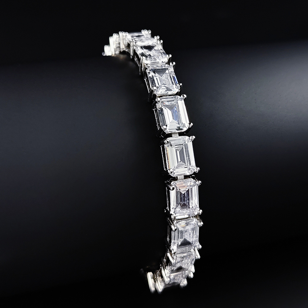 Europe and America Ins Top Sell Luxury Jewelry 10KT White Gold Fill Emerlad Cut 5A Cubic Zircon CZ Diamond Gemstones Party Women Stack Wedding Bracele