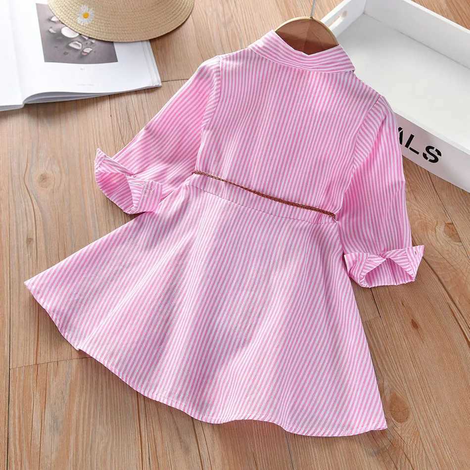 2024 Girls Fashion Clothes for Spring Autumn Striped Shirt Design with Belt Stylish and Comfortable Dress Girls Casual Dresses X250528