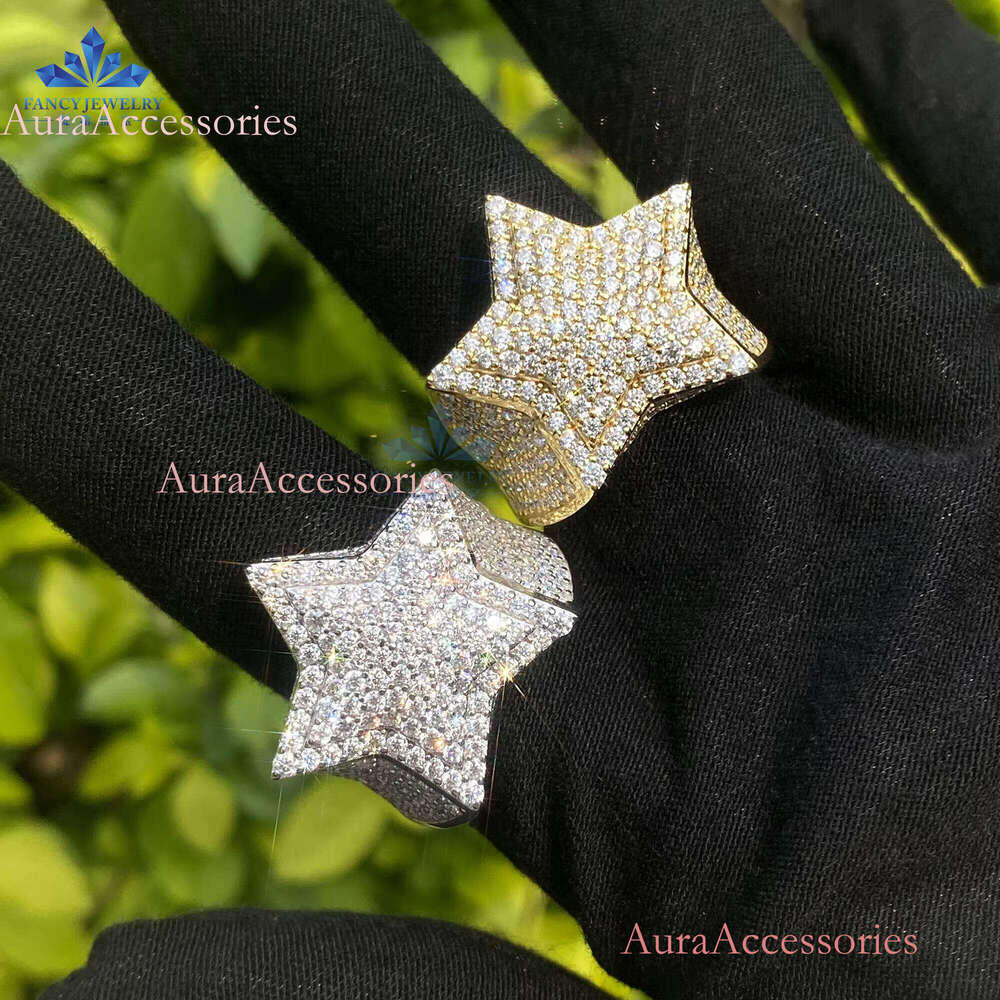 Cheap Price Unisex Moissanite Hip Hop Durable Sier Jewelry Ice Out Five Star Finger Ring for Daily Wear