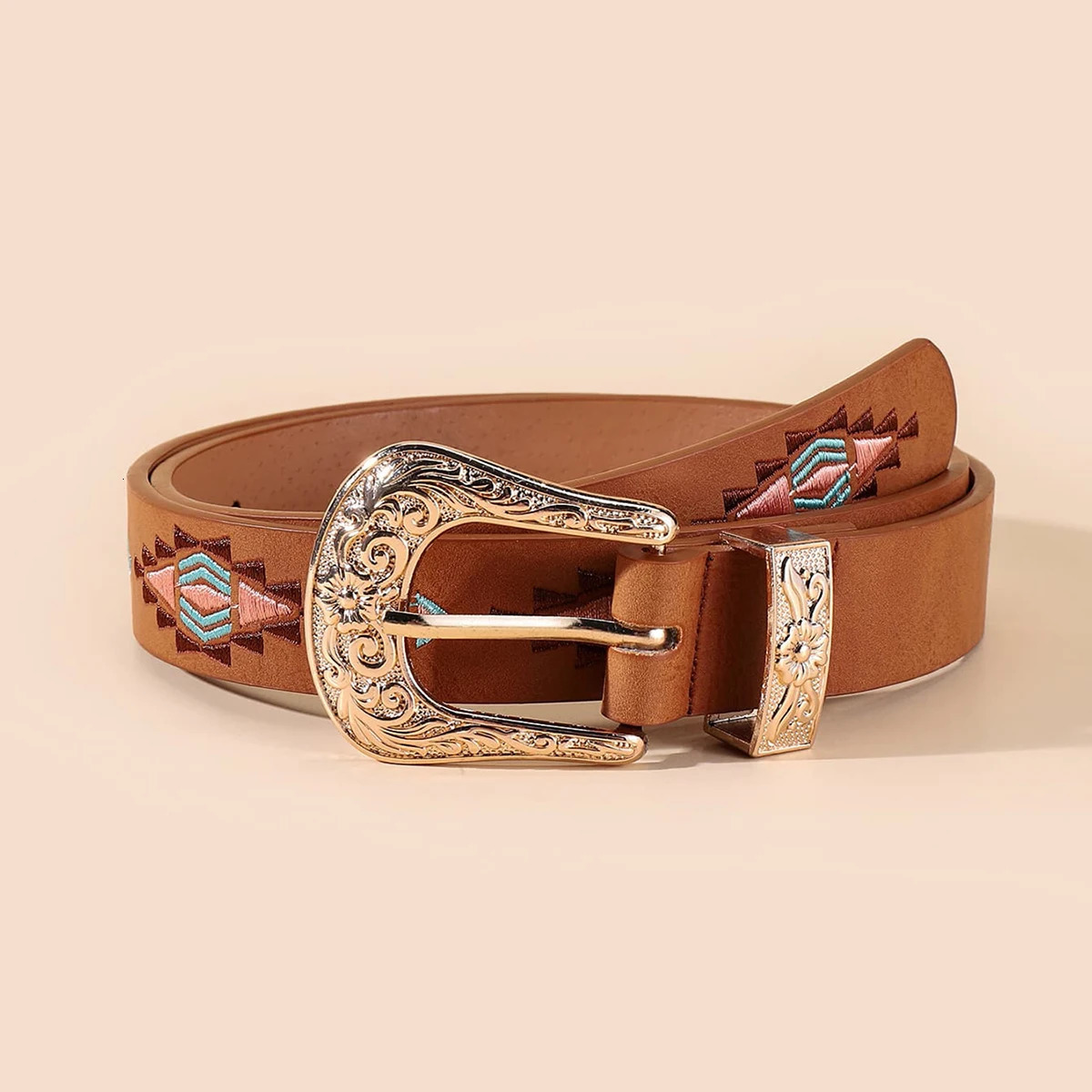 Women western BUCKle eMBroidered strap jeans belt 250527