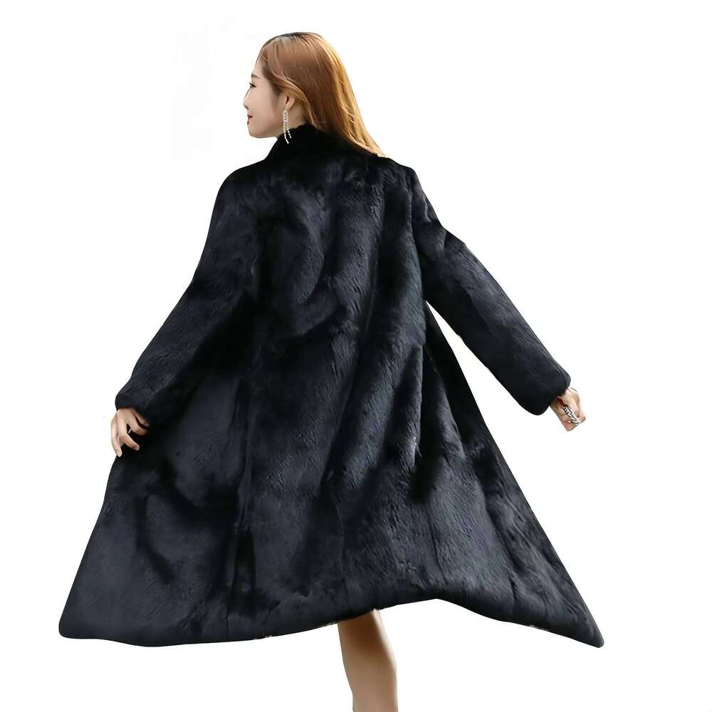 Real genuine natural full pelt rabbit coat with fox fur collar women fashion jacket custom any size 2024