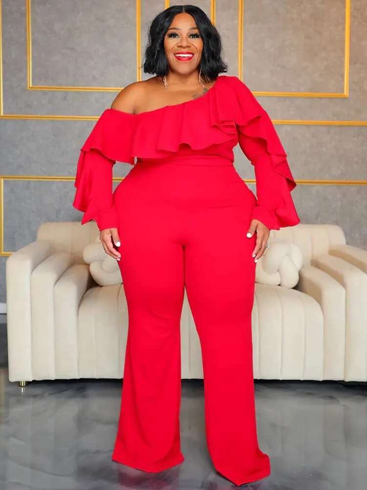 Elegant Woman Jumpsuit Autumn Slash Neck Jumpsuit Casual Woman Clothes One Piece Long Sleeve Jumpsuit Sexy Plus Size Looks