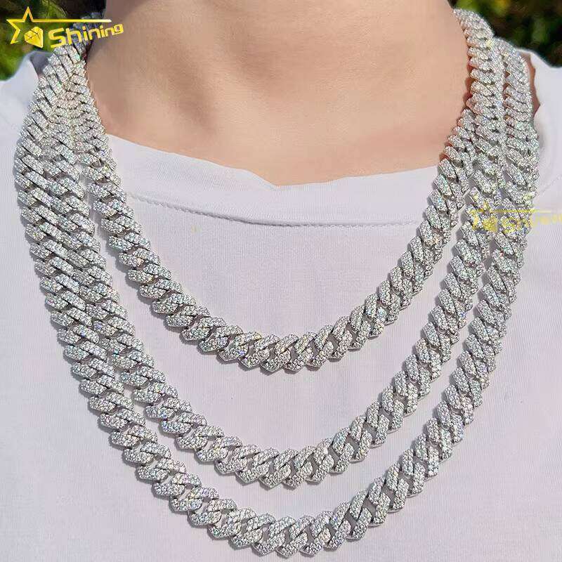 Wholesale Price Ice Out Hip Hop Men Necklace 10MM 2Rows Sterling Sier Moissanite Miami Cuban Link Chain