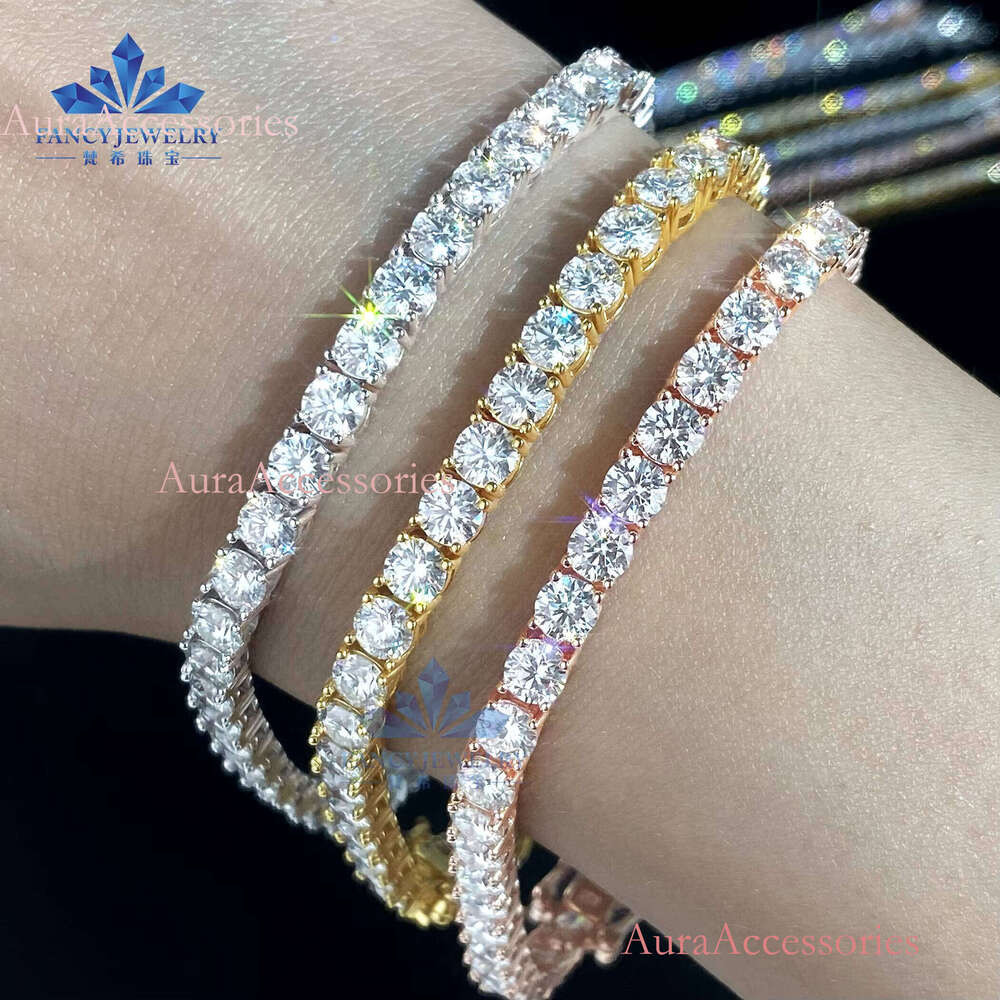 Hip Hop Style Unisex Sterling Sier Full Big VVS Moissanite Tennis Chain Bracelet for Women and Men Party