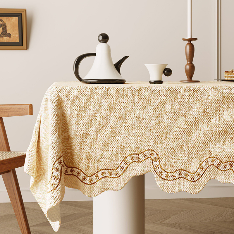 B359 American retro romantic oil painting style tablecloth linen fabric waterproof coffee table cloth pastoral style high-grade jacquard cover cloth