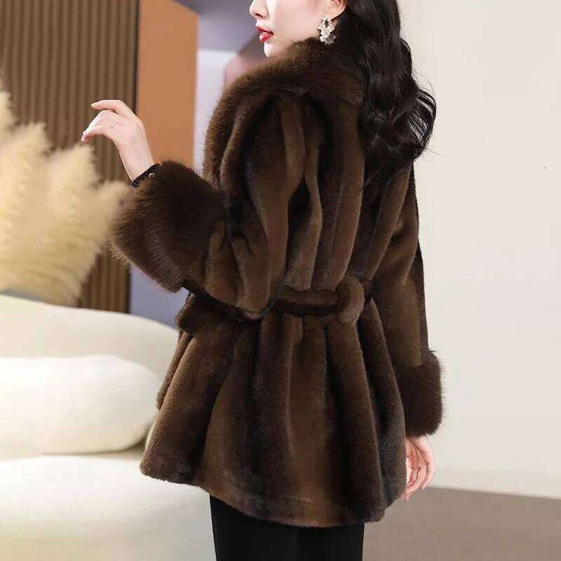 Imitation Mink Veet Jacket Women's Overcoat Winter 2024 New Fashion Loose Belt Medium Long Thick Warm Fur Coat Outwear