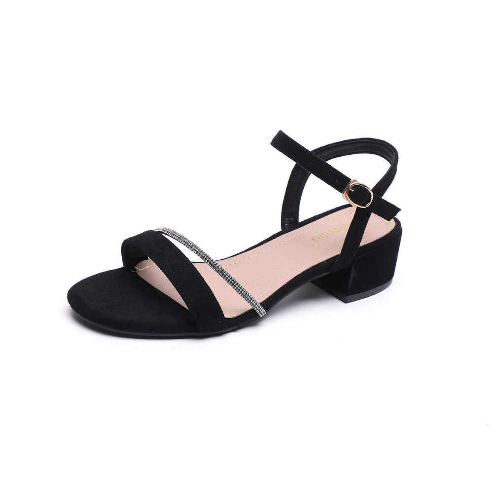 Chunky Heel Sandals for Women Summer 2025 New Elegant Fashion One-Strap Rhinestone Fairy Style Versatile with Skirts Shoes