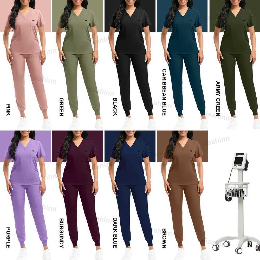 Nurse Uniform Fashionable V-neck Uniform Set Mens Scrub Medical Scrub Women Pet Shop Clinic Pharmacy Workwear Beautician Uniform X250528