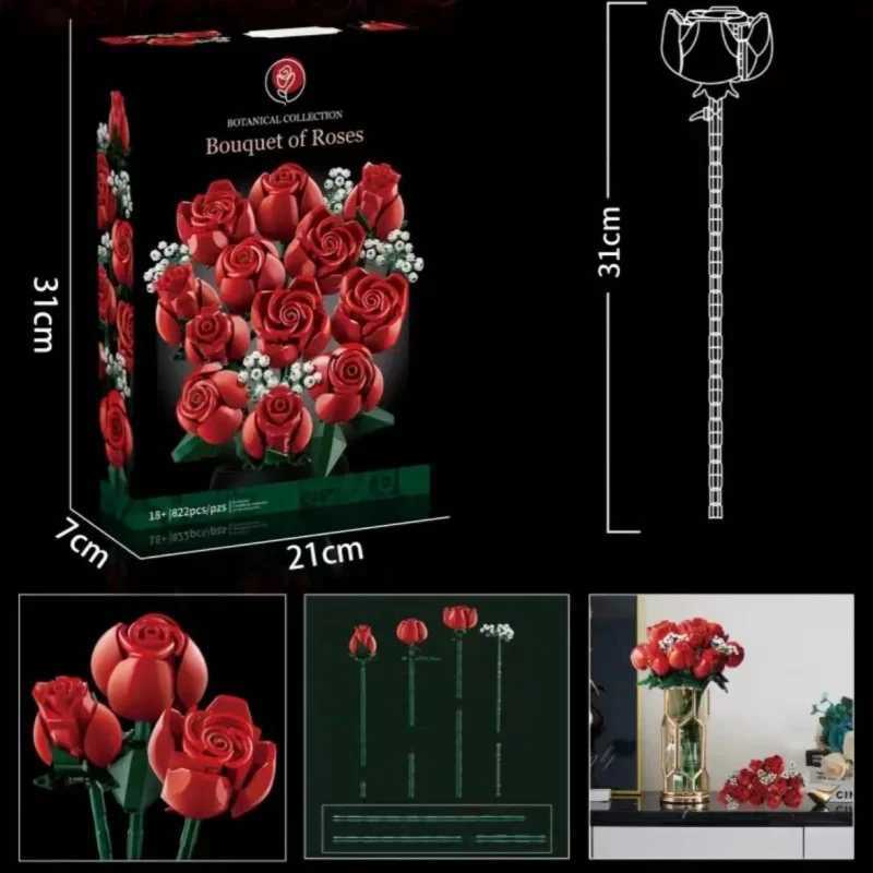 Compatible with Bouquet Building Blocks New Assembled Ornaments Preserved Fresh Flower Valentines Day Toys Roses10328 Z250528