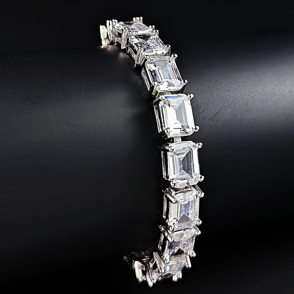 Europe and America Ins Top Sell Luxury Jewelry 10KT White Gold Fill Emerlad Cut 5A Cubic Zircon CZ Diamond Gemstones Party Women Stack Wedding Bracele
