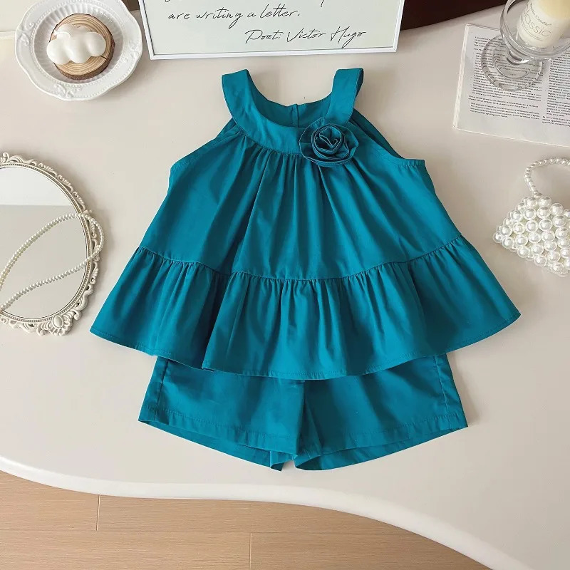 Summer Girls 3D Flowers Vest Dress Sleeveless Blouse Tops Shorts Sets Twin Sisters Family Matching Outfits A24297 250528