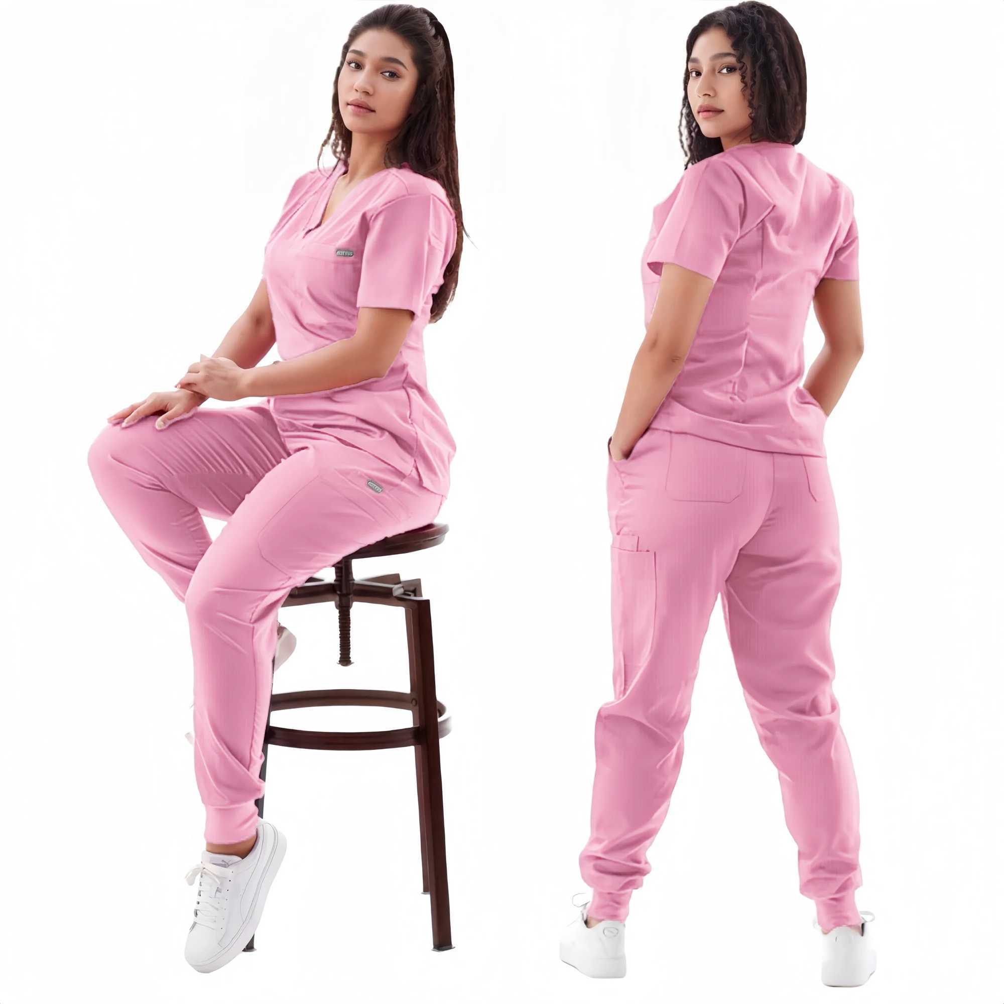 Multicolour Jogger Suits Doctor Nursing Uniforms Short Slve V-neck Tops Pocket Pants Nurse Scrubs Set Medical Clinical Clothes X2505287