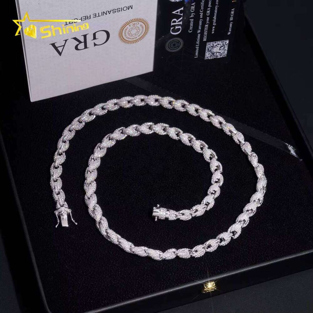 Pass Tester Hip Hop 7.5mm Sier Fully Iced Out Twist Moissanite Dia Rope Chain