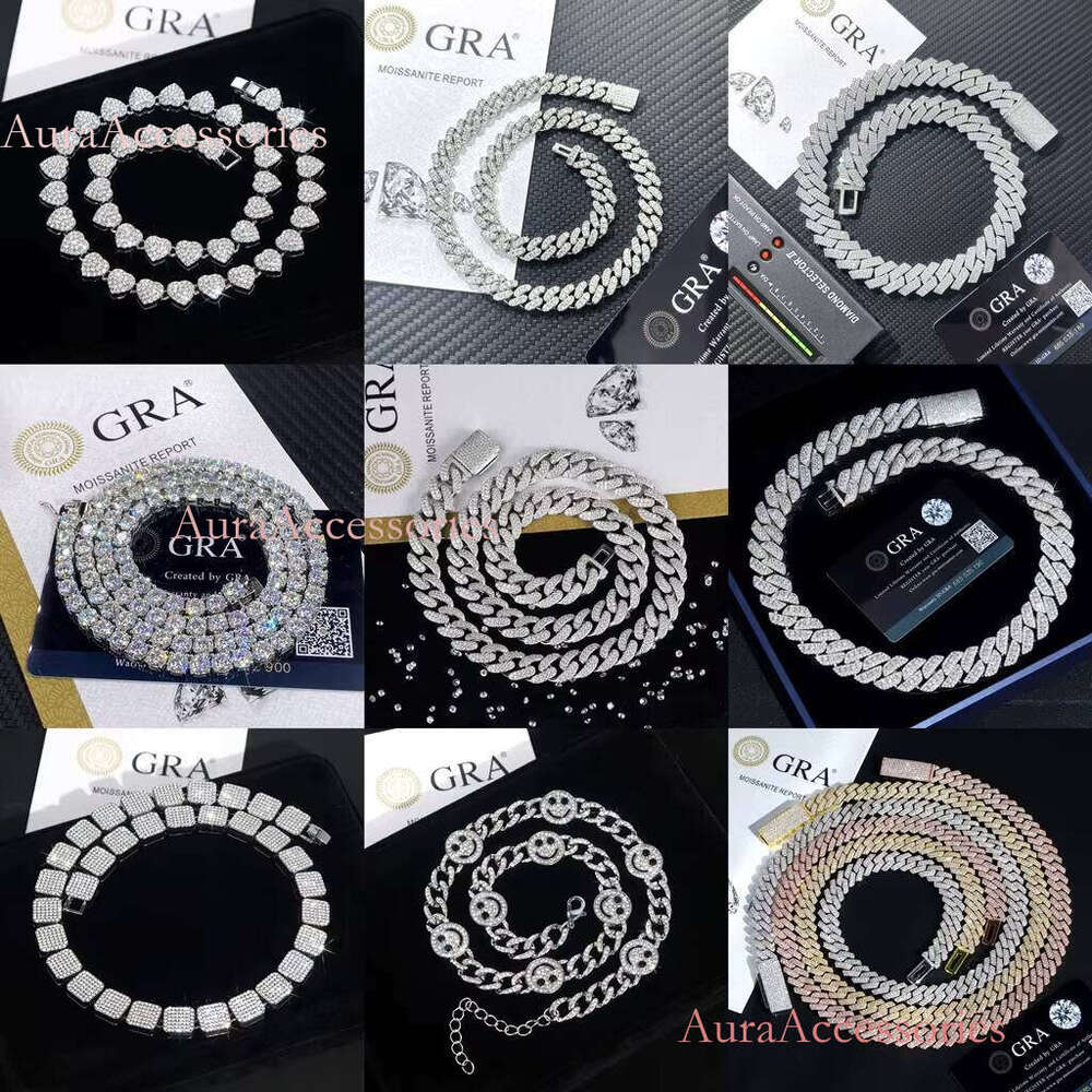 Custom VVS Iced Moissanite Chain 8MM 10MM 12MM 14MM 16MM Sizes Sier Hip Hop Dia Cuban Bracelet Necklace Set for Men