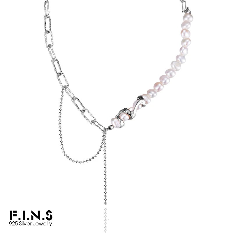 F.I.N.S Asymmetrical Chain S925 Sterling Silver Irregular Freshwater Pearl Link Chain Clavicle Necklace Statement Fine Jewelry 250520