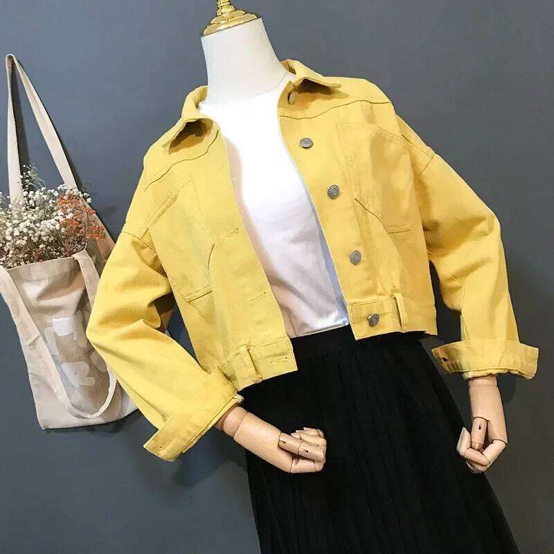 Women's Wear Green Red Yellow Purple Denim Jackets Women Loose Casual Short Cowboy Outerwear Big Pocket Batwing Sleeve Jeans Jacket Female