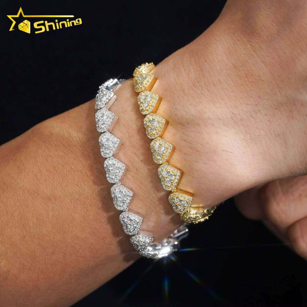 Ready to Ship High Quality Fashion Iced Sier 8mm Heart Shape VVS Moissanite Dia Cuban Bracelet