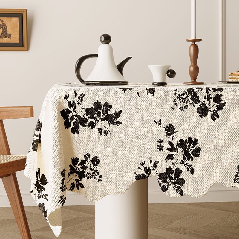 B359 American retro romantic oil painting style tablecloth linen fabric waterproof coffee table cloth pastoral style high-grade jacquard cover cloth
