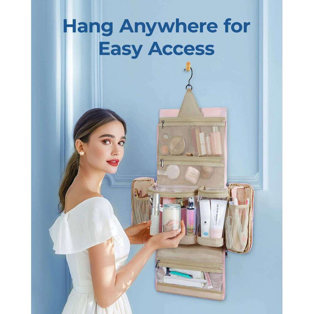 BAGSMART Hanging Toiletry Bag For Women, Lightweight Full-Open Cosmetic Organizer With Handle Travel Accessories
