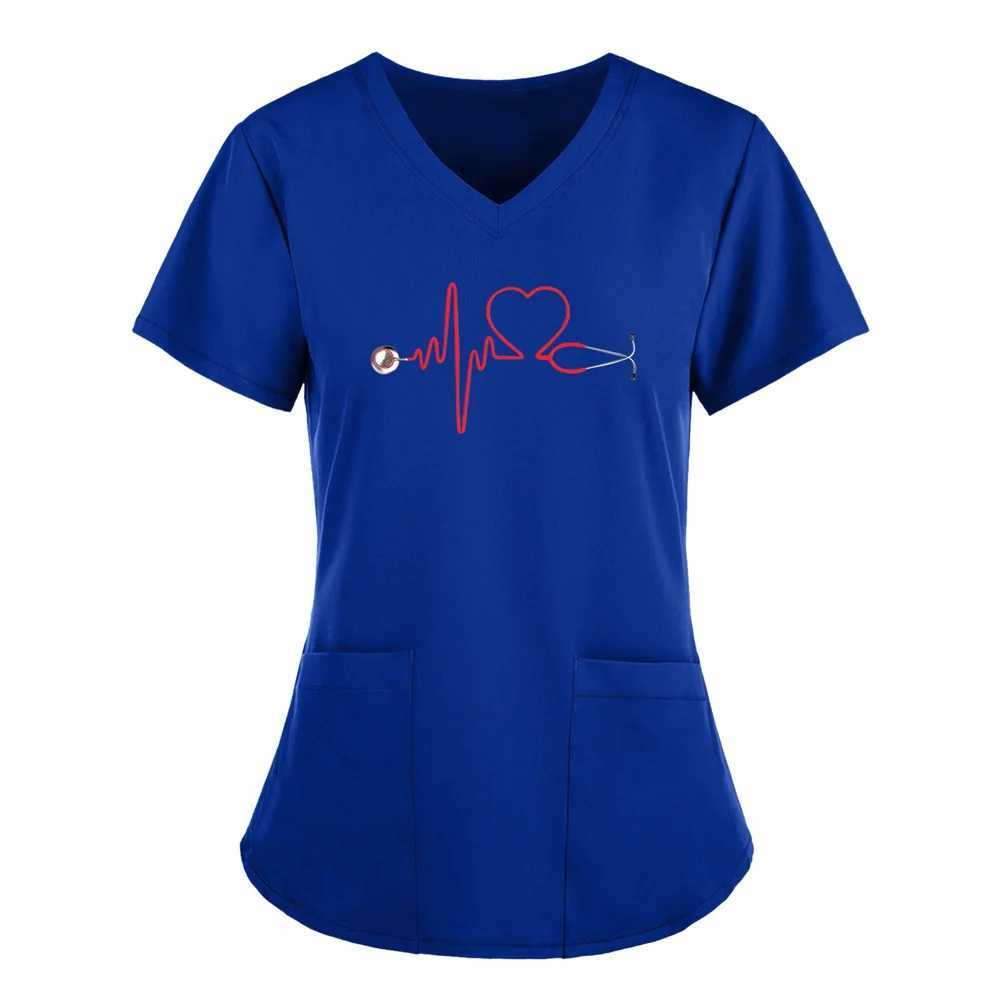 Summer Womens Clothing With Stethoscope Pattern Short Slved V-Neck Fashion Frosted Tops Uniform Short Slve Doctor Nurse New X2505281