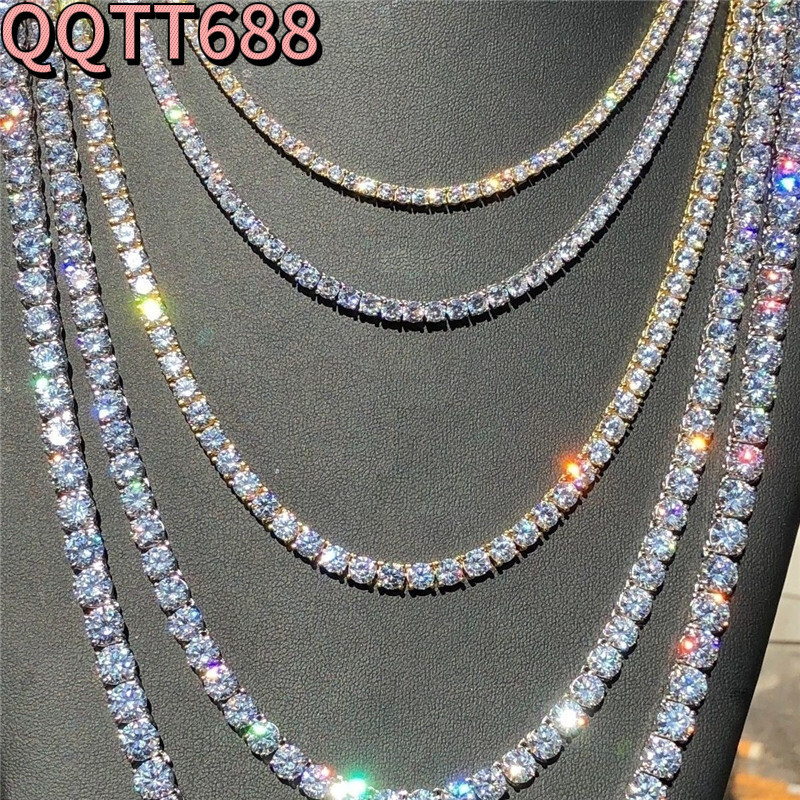 Iced Out Tennis Chains 1 Row Mens Necklaces Gold Silver Plated Luxury Fashion Artificial Diamond Rhinestone Bling Hip Hop Jewelry Bracelet for Women