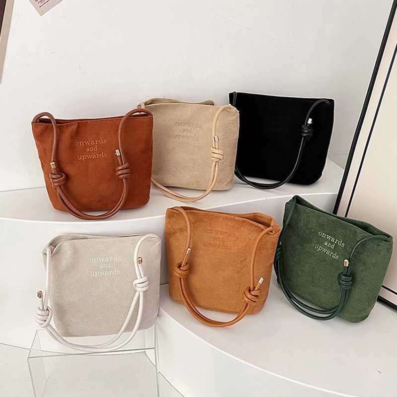 Large Capacity Womens Suede Handbag with Letter Pattern Magnetic Buckle Velvet PU Underarm Bag Retro Korean Style Y250528