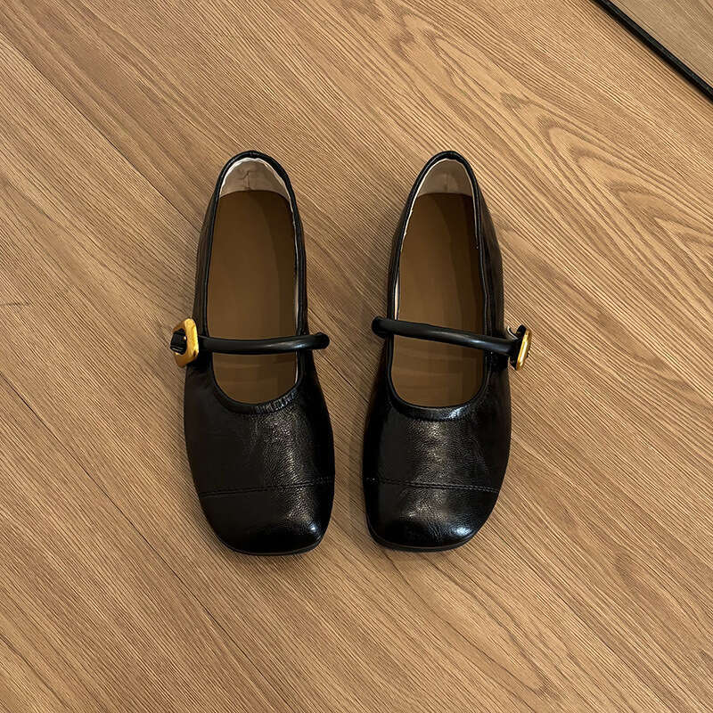 Sheepskin Version ~ Genuine Leather Flat Square Toe Shallow Mouth Mary Jane for Women 2024 New Style One-Strap Versatile Commuter Single Shoes