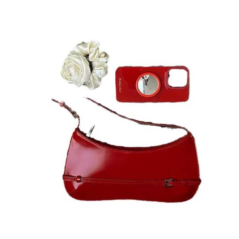 1Pc French Niche Design Cowhide Shoulder Handbag Womens High-End Party Red Wedding Bag Fashion Handheld Underarm Bag Y250528