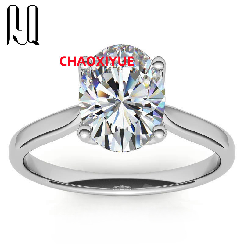 PYQ Luxury 925 Sterling Silver Wedding Ring D Color 1ct-3ct Oval Cut Moissanite Diamond for Women