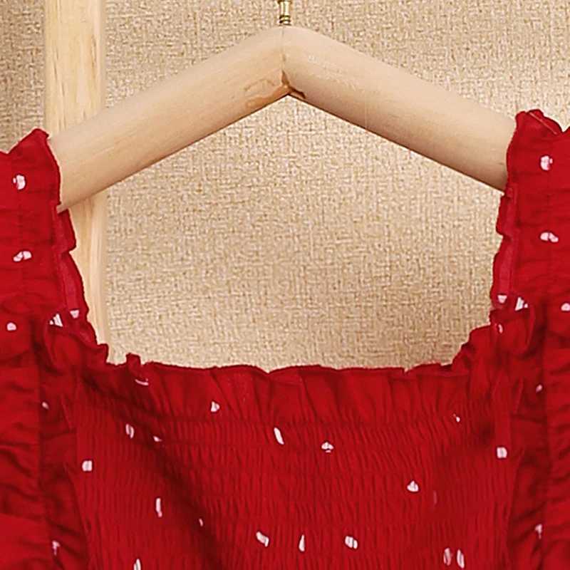 Kids Dresses for Girls 5-12T Red Lace Square Neck Polka Dot Dress New Summer Fashion Baby Princess Wedding Party Gift Costume X250528