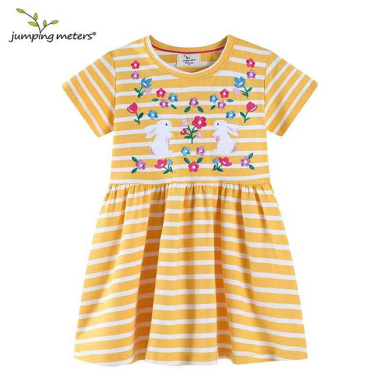 Jumping Meters Top Selling New Bunny Embroidery Childrens Dresses Striped Hot Kids Clothes Toddler Girls Party Dresses Frocks X250528
