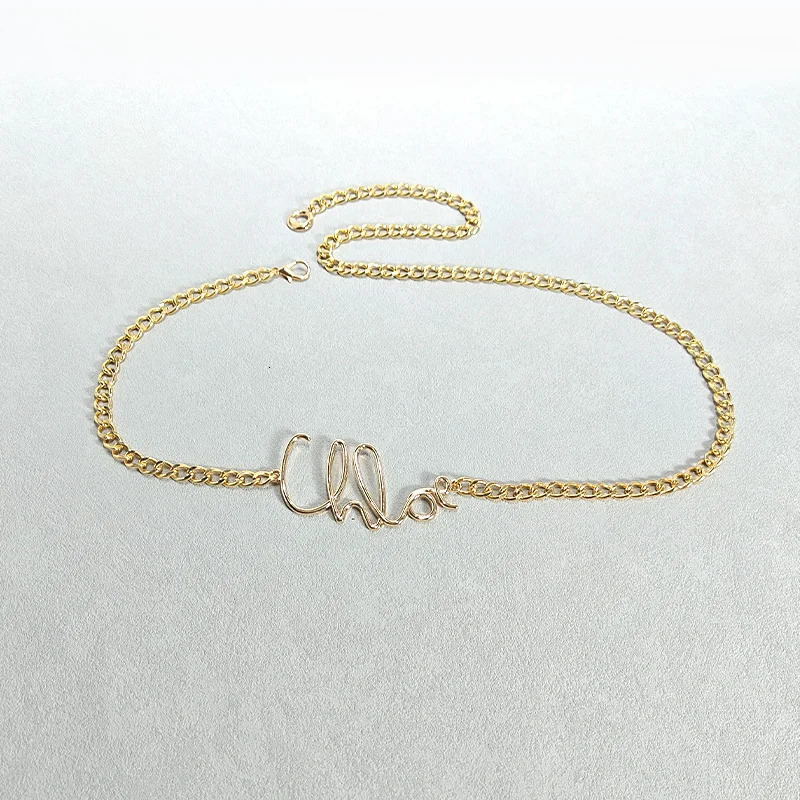 Minimalist Charm Retro Waist Chain for Women Gold Plated Letter Girls Metal Daily Elegant Jeans Belt Female 250527
