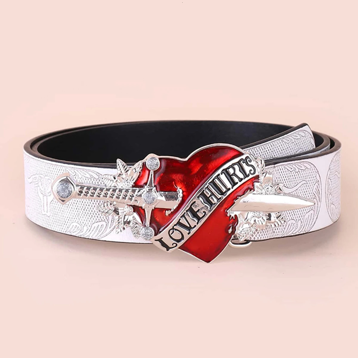 Cool Fashion Leather Belt Red Heart Love Hurts n Punk Rock Waistband Women Men Decorative belts Jeans Hip Hop Girdle 250520