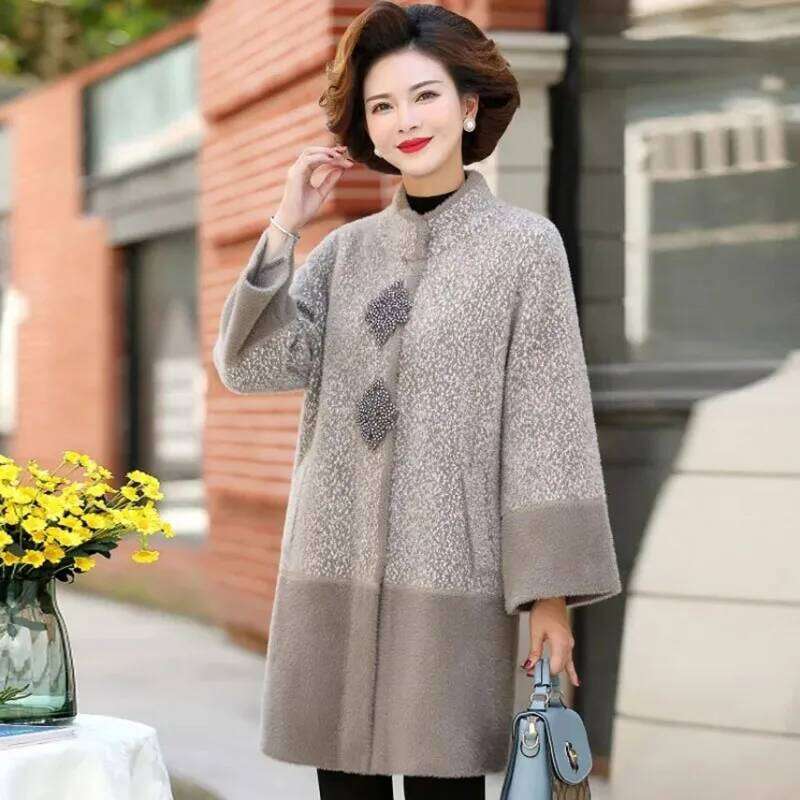 Autumn Winter New Chic Jacket Women's Overcoat High-End Loose Mid-Length Thicke Warm Mink Fleece Coat Outwear Casaco