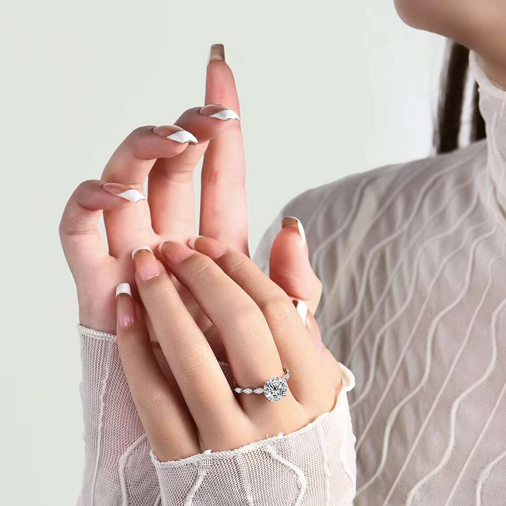 New Design D Color Vvs Moissanite Ring 925 Sterling Silver Diamond Round Shape Engagement Ring for Women