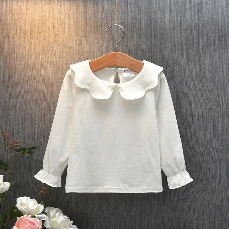 17years Girl TShirt Collar Bow Knot Blouse Top Ruffle T Shirt For Girls Spring Autumn Casual Pullover 250528
