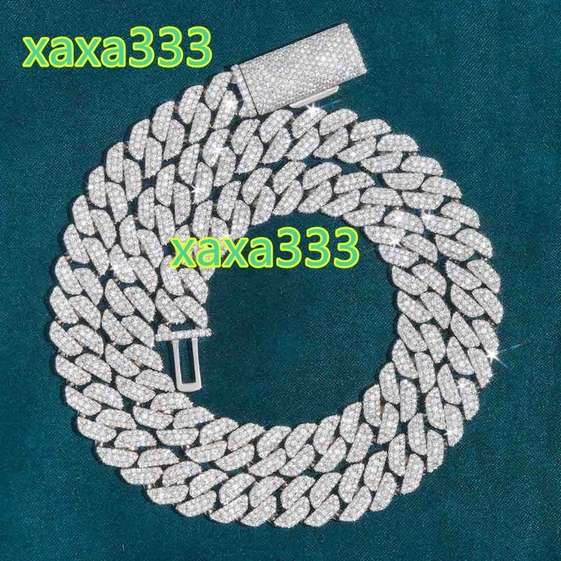 Iced Out 3rows 12mm 14mm 16mm 18mm 20mm VVS Moissanite Miami Cuban Link Chain Pass Diamond Tester GRA Hip Hop 925 Silver