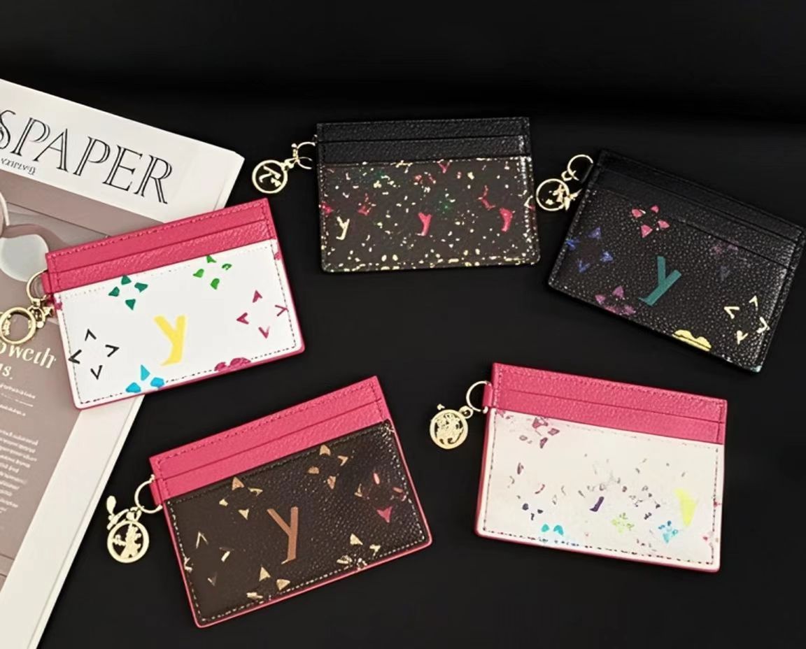 Luxury designer keychain Credit Card Holders Mini Wallets High Quality For Mens Womens Leather Monogram Flower Classics Pure Color Keychain Purses Wallet With Box6