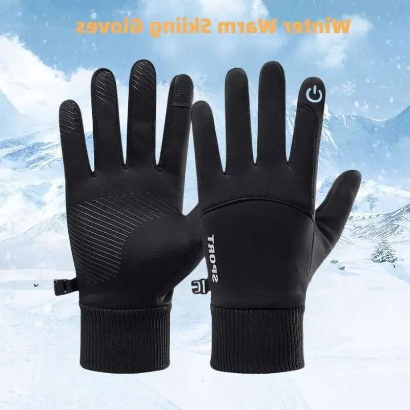 Black Winter Warm Full Fingers Waterproof Cycg Outdoor Sports Running Motorcycle Ski Touch Screen Fleece Gloves