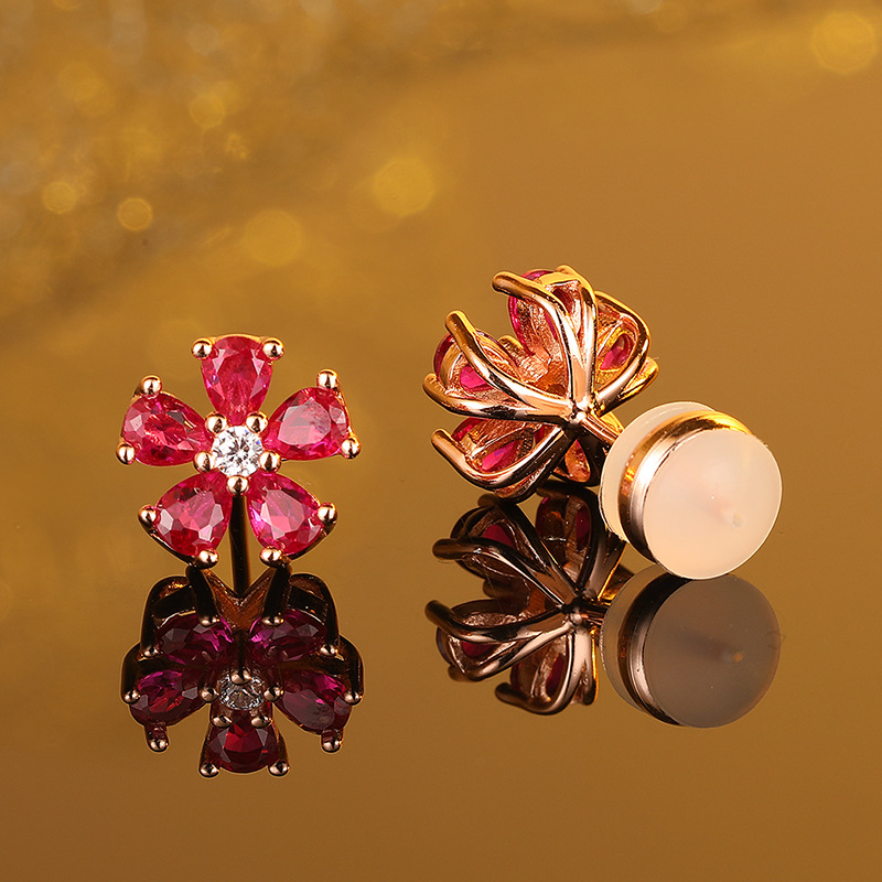 Elegant Statement Piece: Fashionable Rose-Toned Petal Shaped Gemstone Dangle Earrings